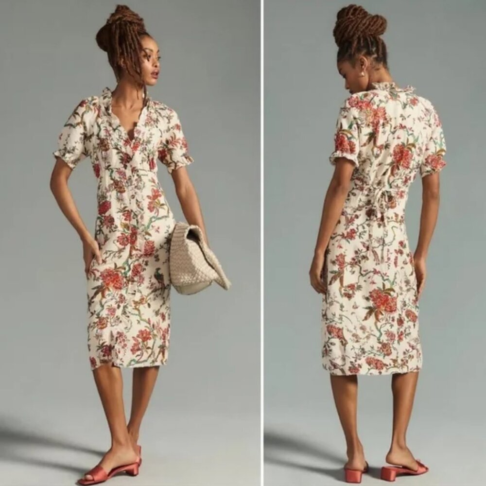 NEW Anthropologie Pilcro Ruffle Collar Button Down Dress Size 2